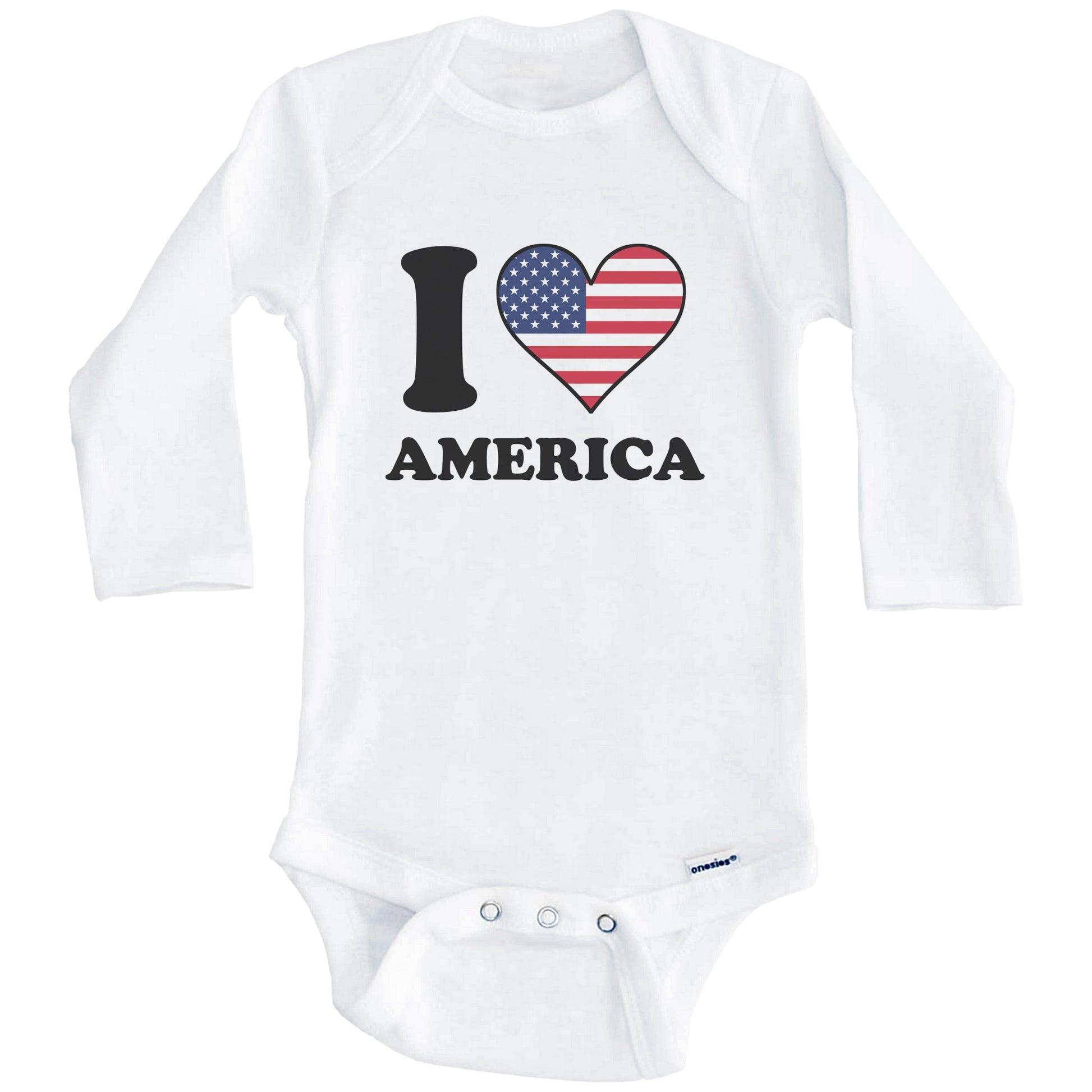I Love America American Flag Heart Baby Onesie (Long Sleeves)