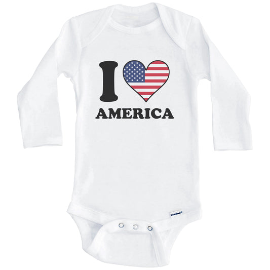 I Love America American Flag Heart Baby Onesie (Long Sleeves)