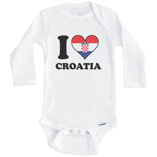 I Love Croatia Croatian Flag Heart Baby Onesie (Long Sleeves)