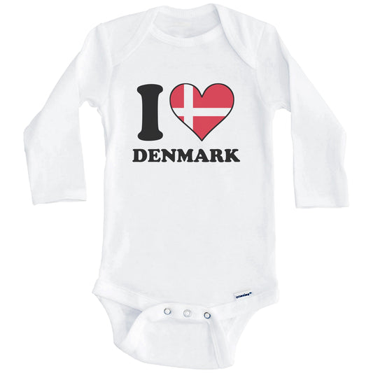 I Love Denmark Danish Flag Heart Baby Onesie (Long Sleeves)