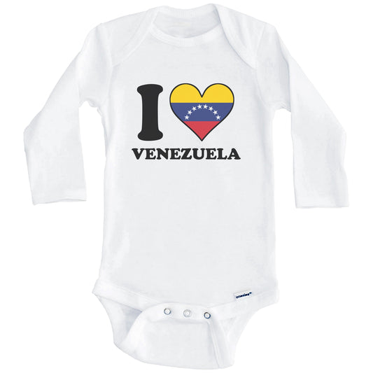 I Love Venezuela Venezuelan Flag Heart Baby Onesie (Long Sleeves)