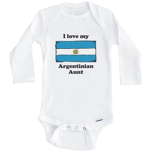 I Love My Argentinian Aunt Argentina Flag Niece Nephew Baby Onesie (Long Sleeves)