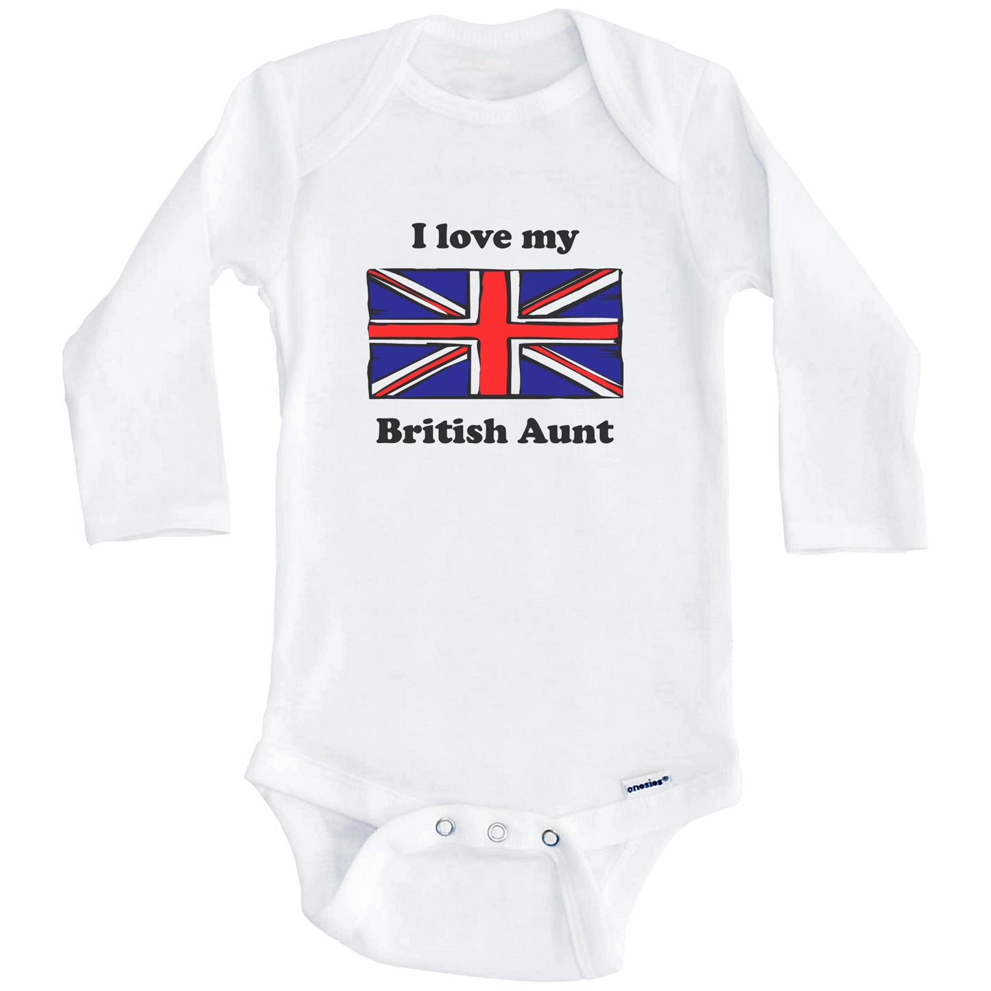 I Love My British Aunt United Kingdom Flag Niece Nephew Baby Onesie (Long Sleeves)