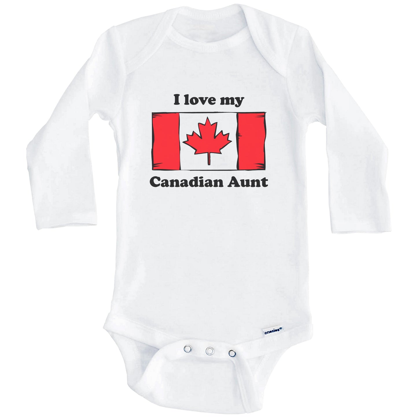 I Love My Canadian Aunt Canada Flag Niece Nephew Baby Onesie (Long Sleeves)
