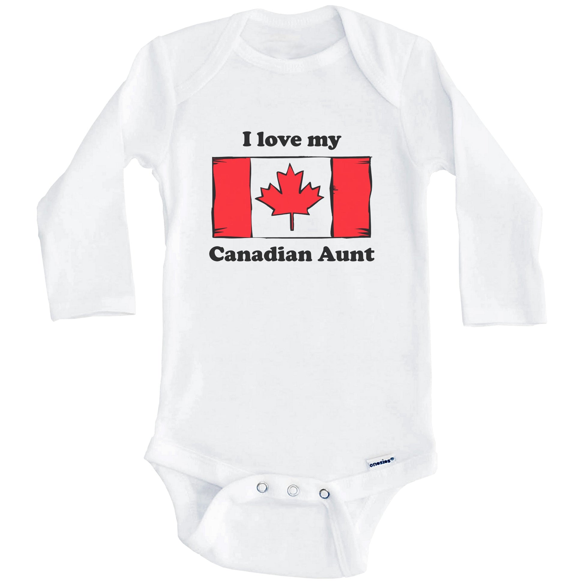 I Love My Canadian Aunt Canada Flag Niece Nephew Baby Onesie (Long Sleeves)