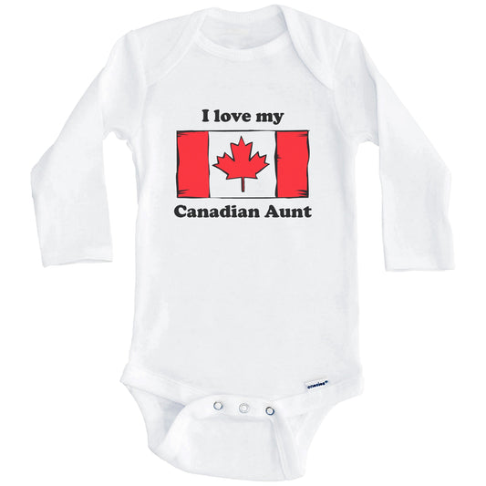 I Love My Canadian Aunt Canada Flag Niece Nephew Baby Onesie (Long Sleeves)