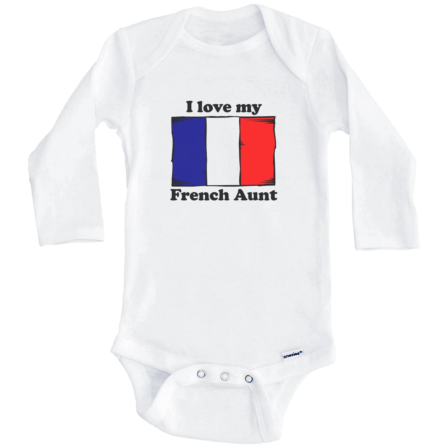 I Love My French Aunt France Flag Niece Nephew Baby Onesie (Long Sleeves)