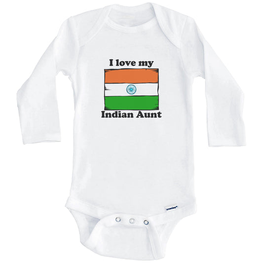 I Love My Indian Aunt India Flag Niece Nephew Baby Onesie (Long Sleeves)