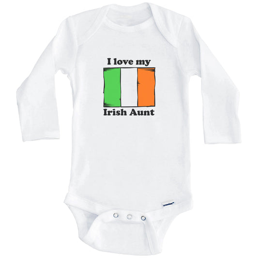 I Love My Irish Aunt Ireland Flag Niece Nephew Baby Onesie (Long Sleeves)