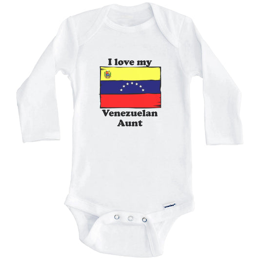I Love My Venezuelan Aunt Venezuela Flag Niece Nephew Baby Onesie (Long Sleeves)