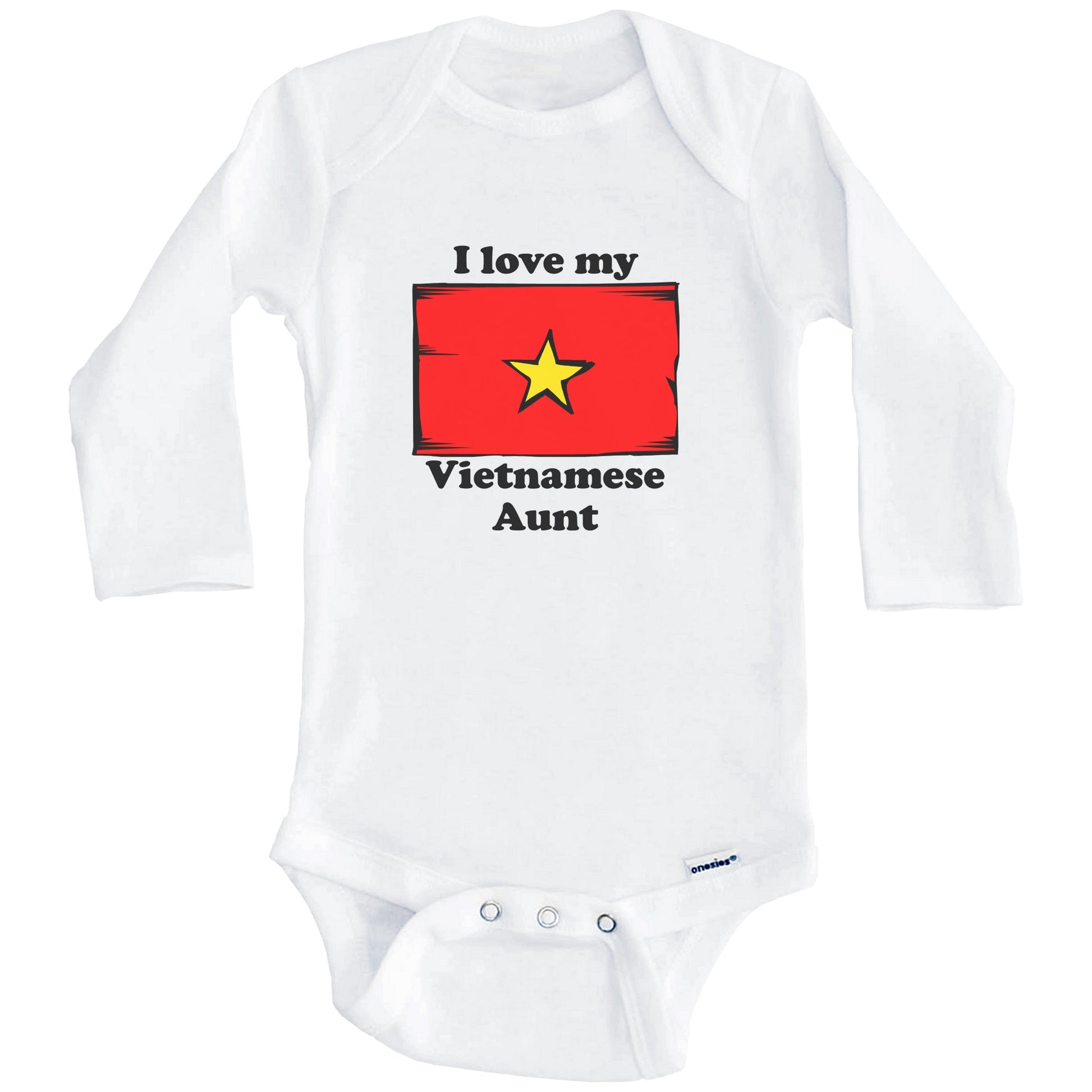 I Love My Vietnamese Aunt Vietnam Flag Niece Nephew Baby Onesie (Long Sleeves)