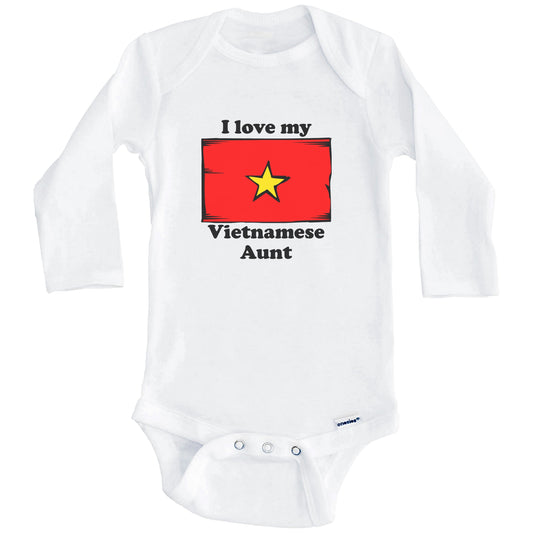I Love My Vietnamese Aunt Vietnam Flag Niece Nephew Baby Onesie (Long Sleeves)
