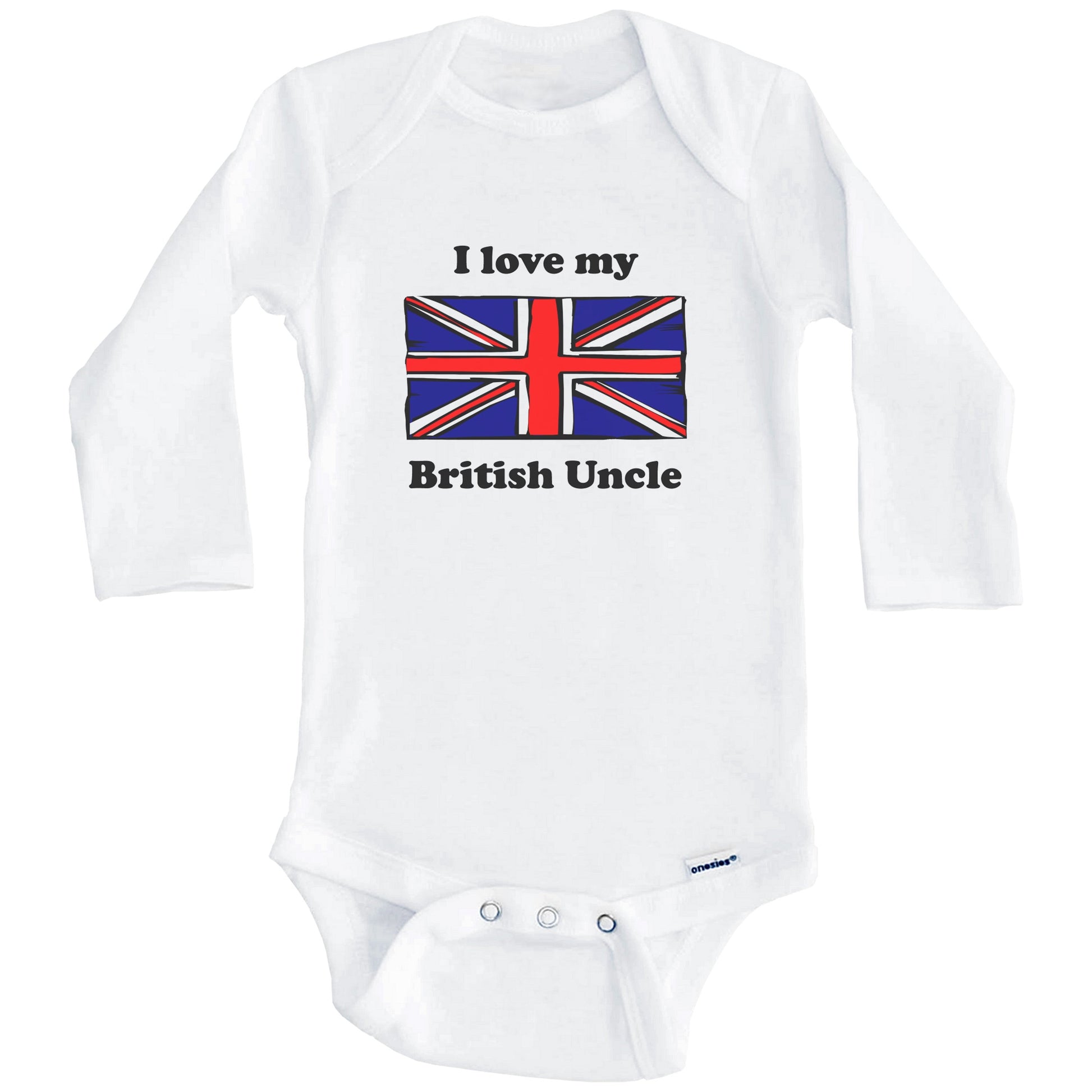 I Love My British Uncle United Kingdom Flag Niece Nephew Baby Onesie (Long Sleeves)