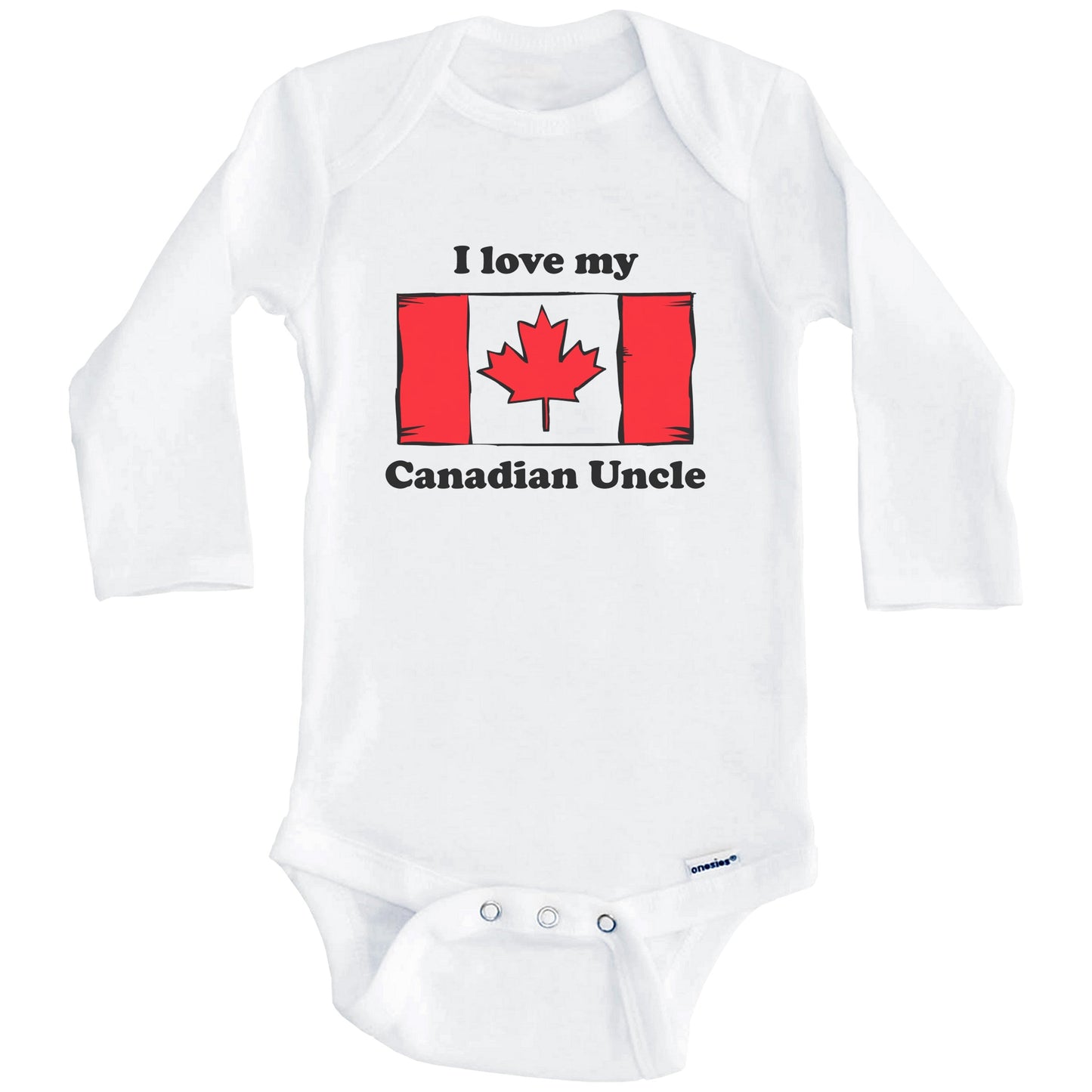 I Love My Canadian Uncle Canada Flag Niece Nephew Baby Onesie (Long Sleeves)