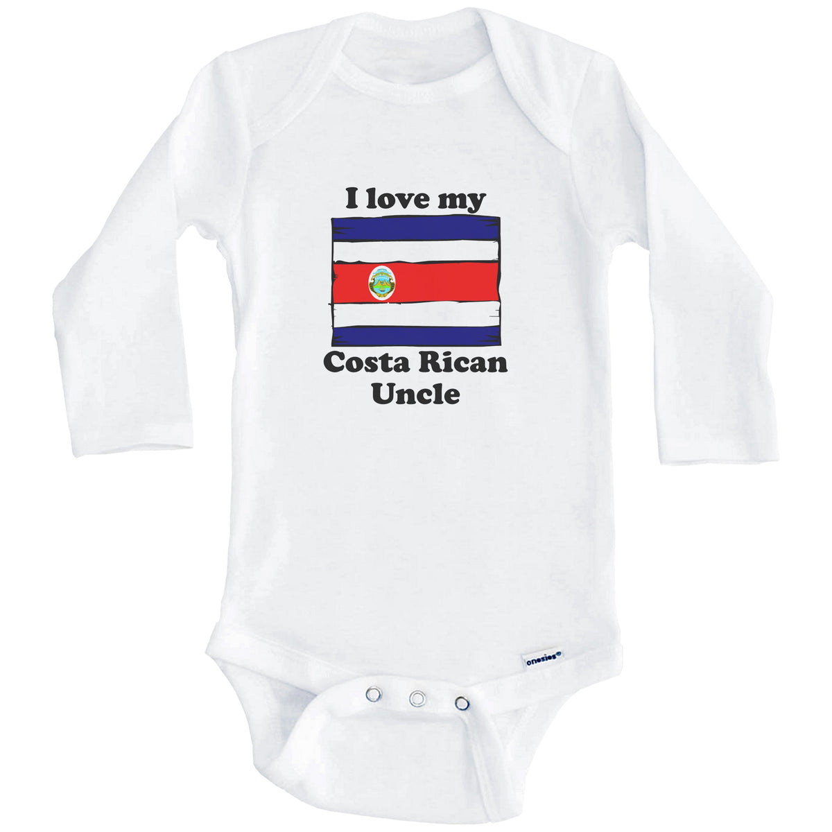 I Love My Costa Rican Uncle Costa Rica Flag Niece Nephew Baby Onesie (Long Sleeves)
