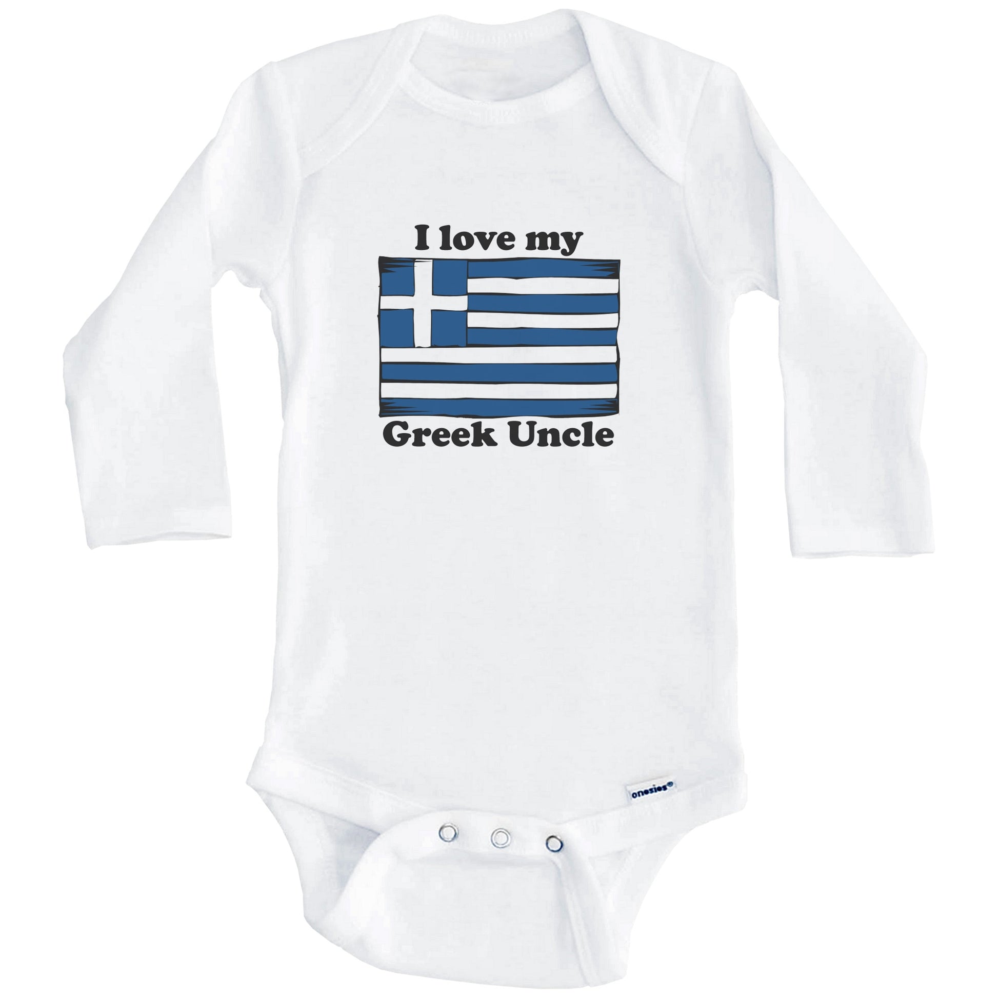 I Love My Greek Uncle Greece Flag Niece Nephew Baby Onesie (Long Sleeves)
