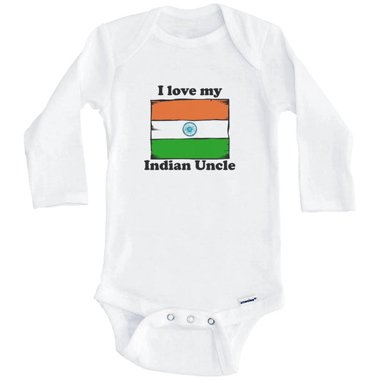 I Love My Indian Uncle India Flag Niece Nephew Baby Onesie (Long Sleeves)