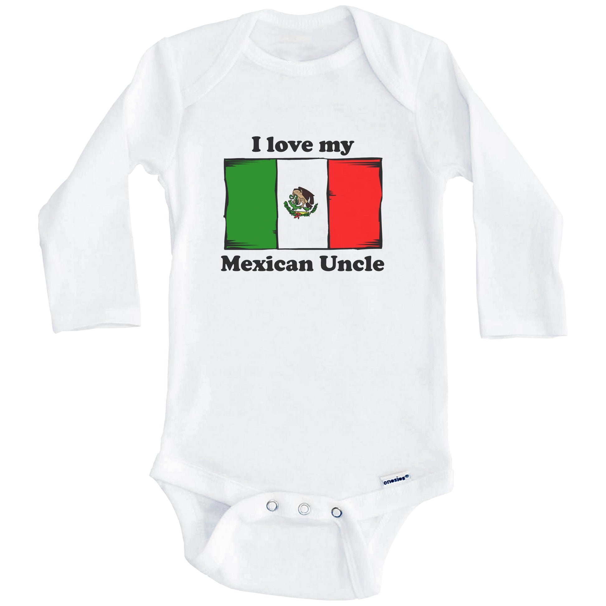 I Love My Mexican Uncle Mexico Flag Niece Nephew Baby Onesie (Long Sleeves)