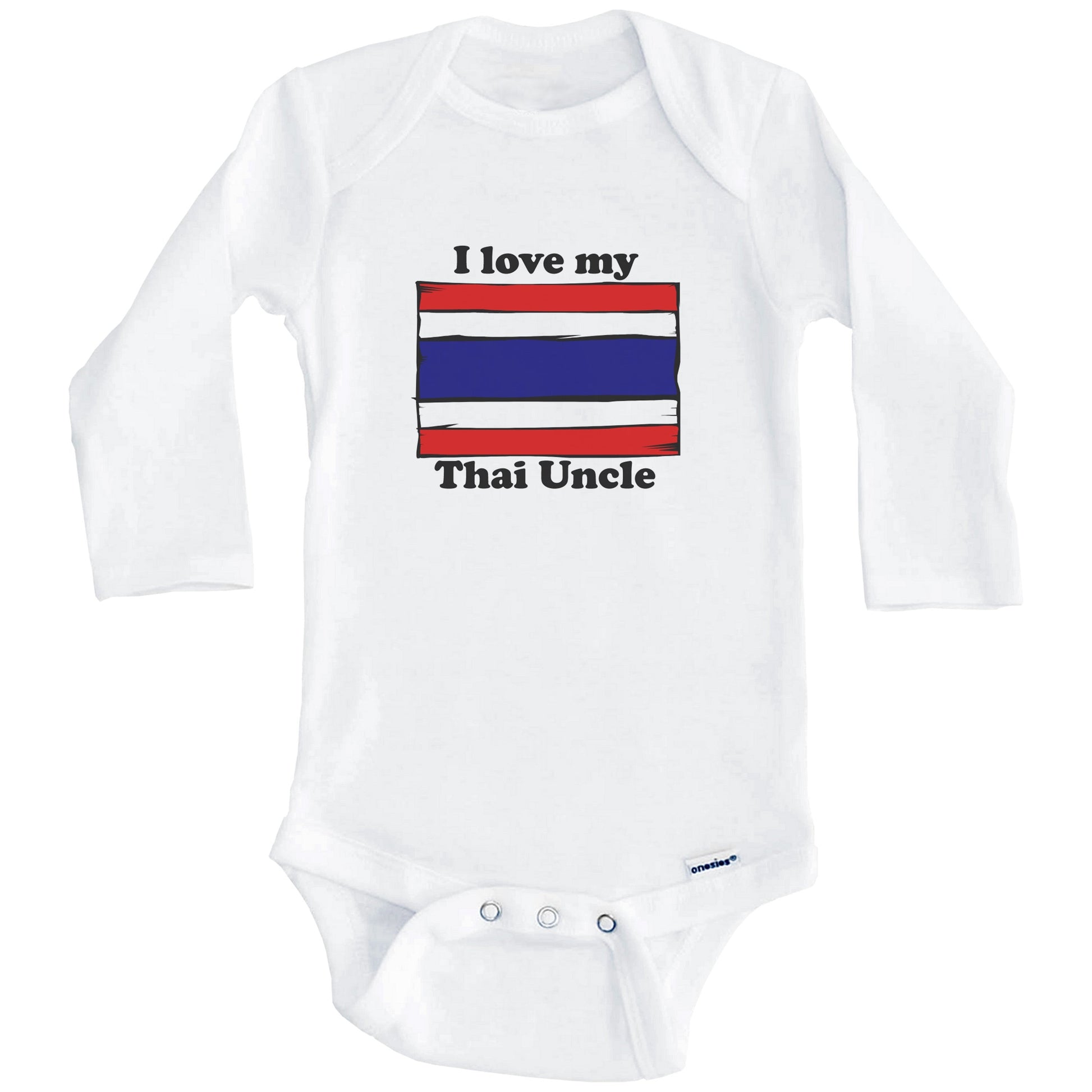 I Love My Thai Uncle Thailand Flag Niece Nephew Baby Onesie (Long Sleeves)