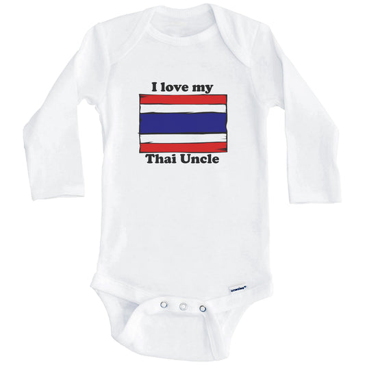 I Love My Thai Uncle Thailand Flag Niece Nephew Baby Onesie (Long Sleeves)