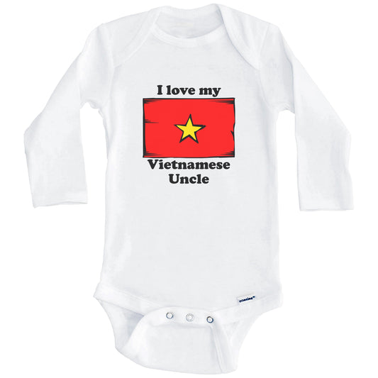 I Love My Vietnamese Uncle Vietnam Flag Niece Nephew Baby Onesie (Long Sleeves)