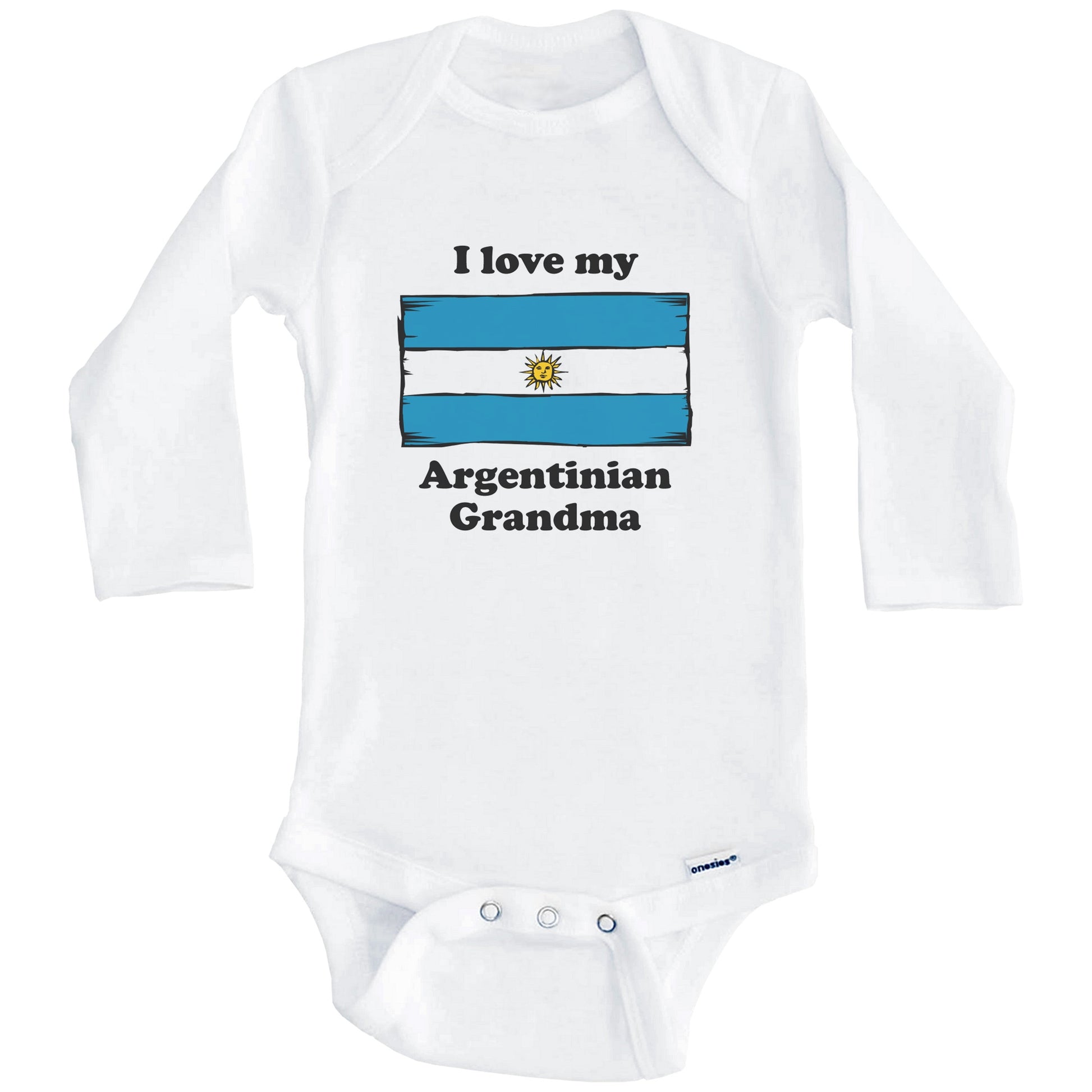 I Love My Argentinian Grandma Argentina Flag Grandchild Baby Onesie (Long Sleeves)