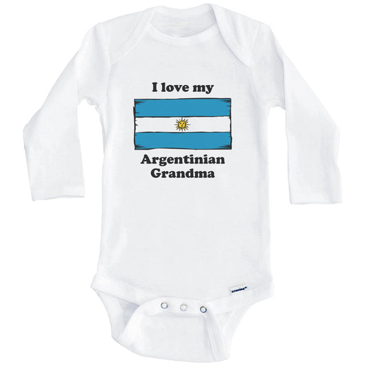 I Love My Argentinian Grandma Argentina Flag Grandchild Baby Onesie (Long Sleeves)