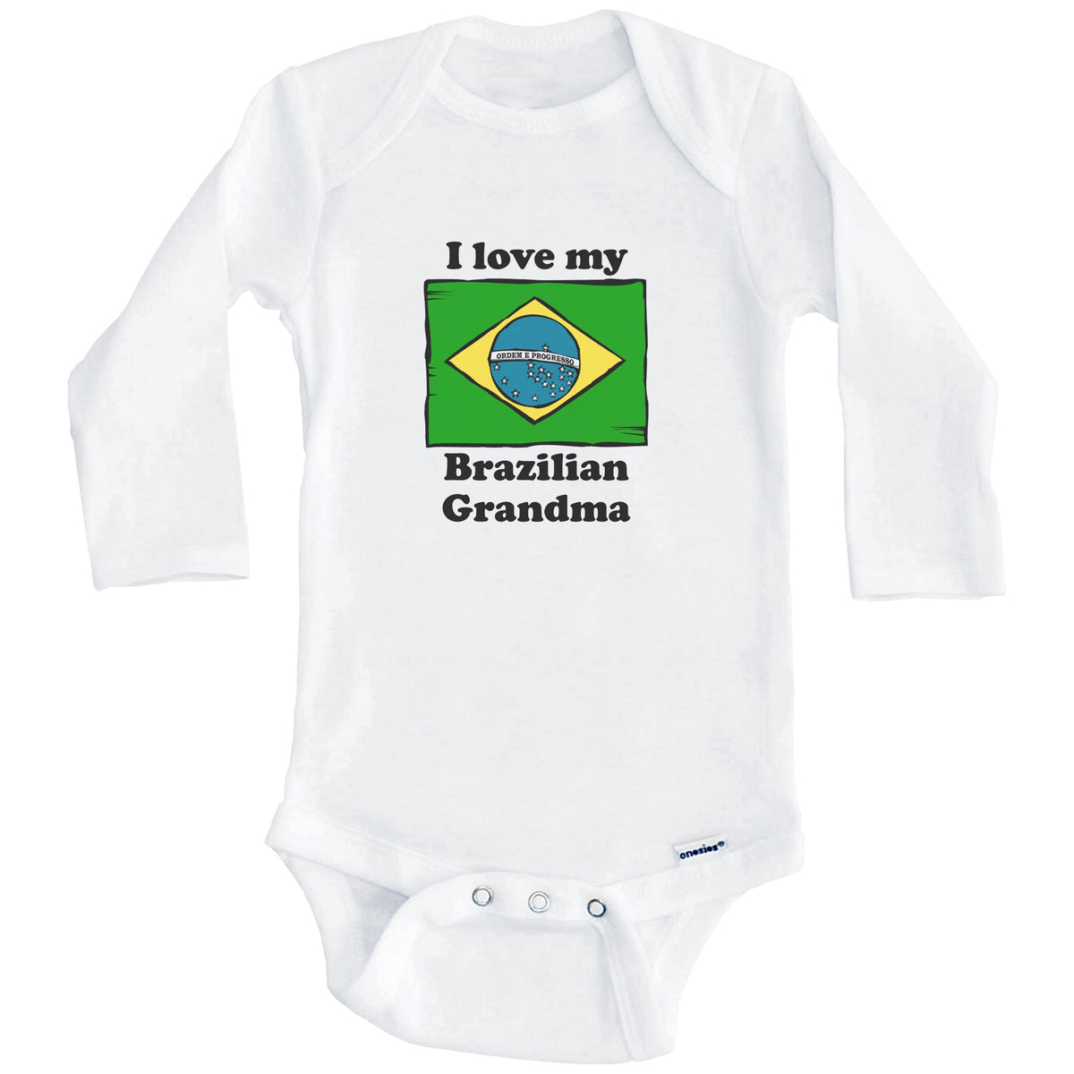 I Love My Brazilian Grandma Brazil Flag Grandchild Baby Onesie (Long Sleeves)