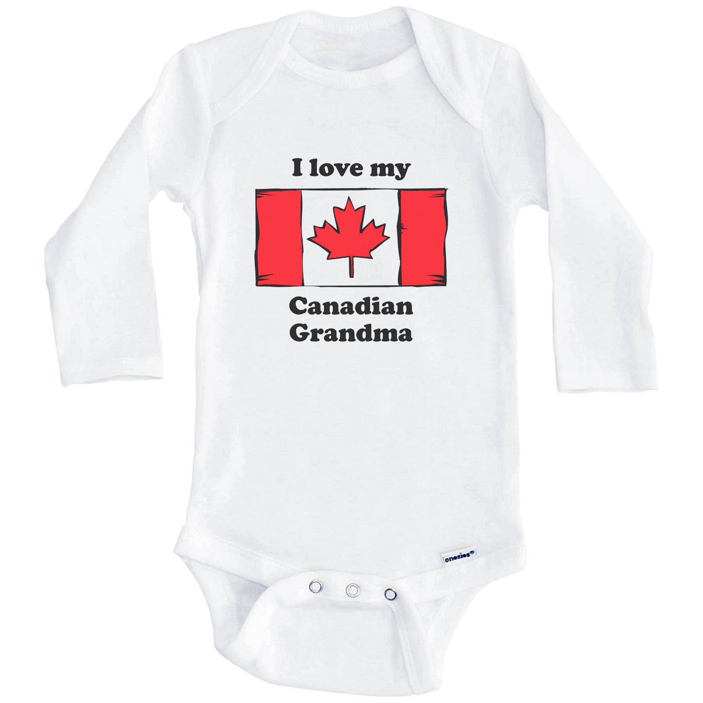 I Love My Canadian Grandma Canada Flag Grandchild Baby Onesie (Long Sleeves)