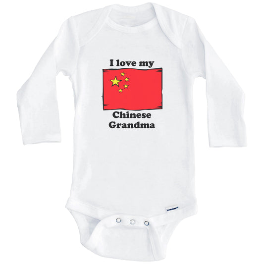 I Love My Chinese Grandma China Flag Grandchild Baby Onesie (Long Sleeves)