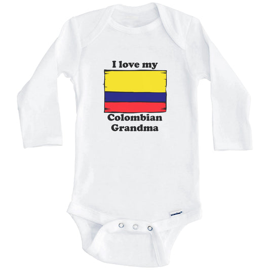 I Love My Colombian Grandma Colombia Flag Grandchild Baby Onesie (Long Sleeves)