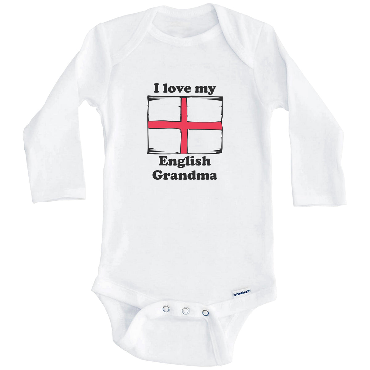 I Love My English Grandma England Flag Grandchild Baby Onesie (Long Sleeves)