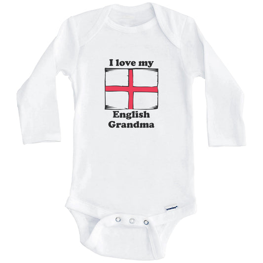 I Love My English Grandma England Flag Grandchild Baby Onesie (Long Sleeves)