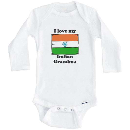 I Love My Indian Grandma India Flag Grandchild Baby Onesie (Long Sleeves)