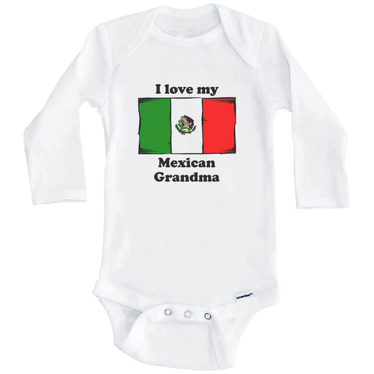 I Love My Mexican Grandma Mexico Flag Grandchild Baby Onesie (Long Sleeves)