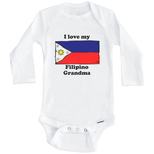 I Love My Filipino Grandma Philippines Flag Grandchild Baby Onesie (Long Sleeves)