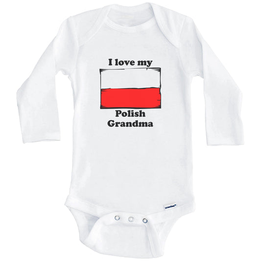 I Love My Polish Grandma Poland Flag Grandchild Baby Onesie (Long Sleeves)