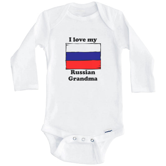 I Love My Russian Grandma Russia Flag Grandchild Baby Onesie (Long Sleeves)