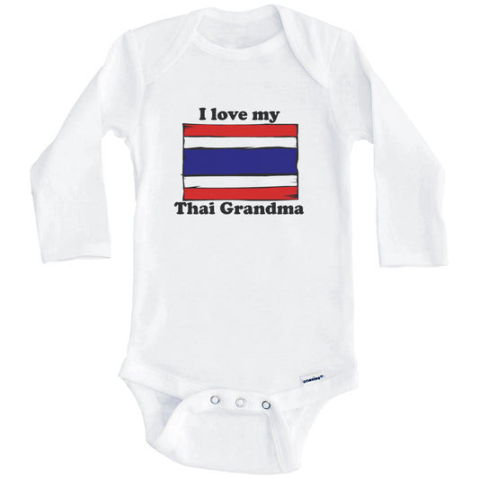 I Love My Thai Grandma Thailand Flag Grandchild Baby Onesie (Long Sleeves)