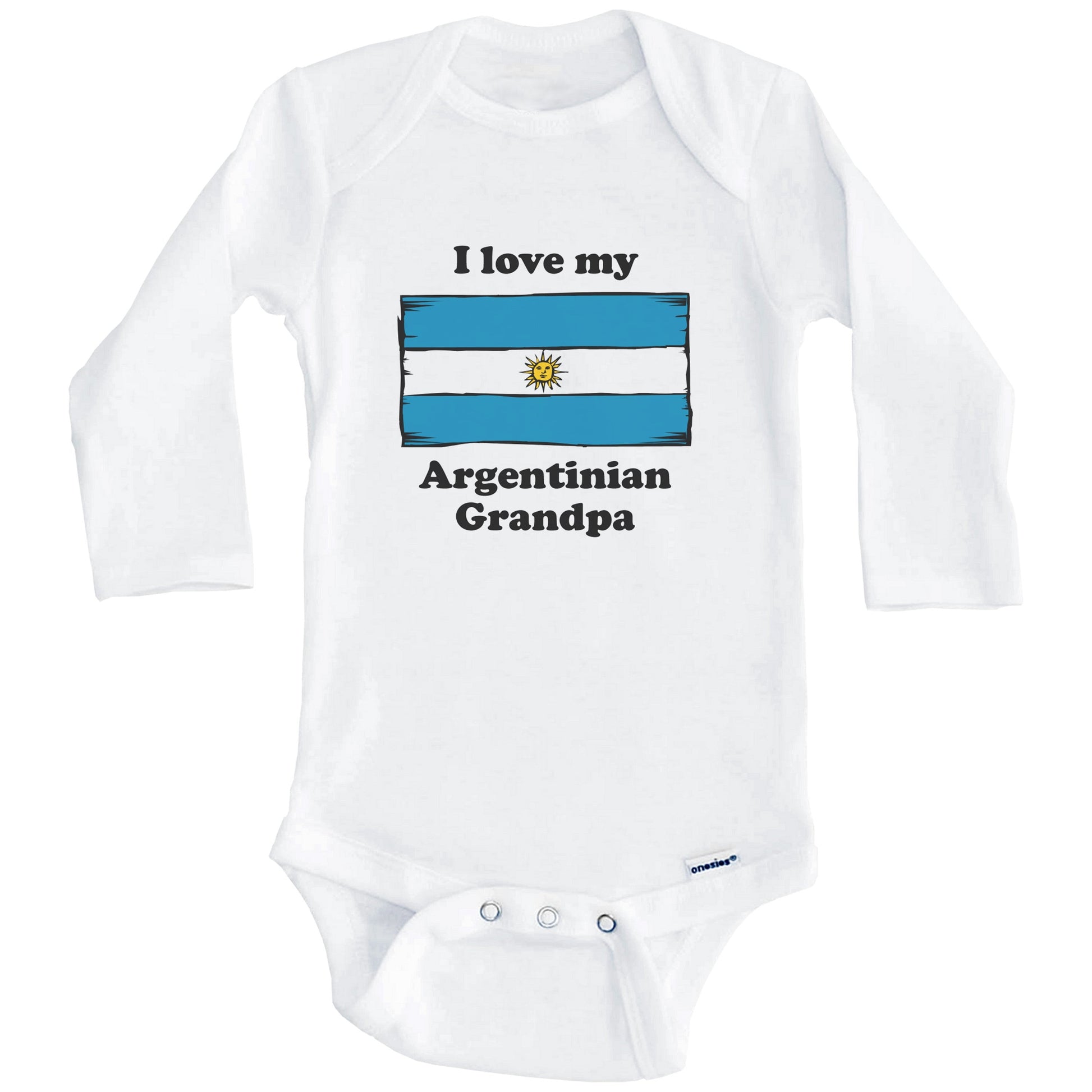 I Love My Argentinian Grandpa Argentina Flag Grandchild Baby Onesie (Long Sleeves)
