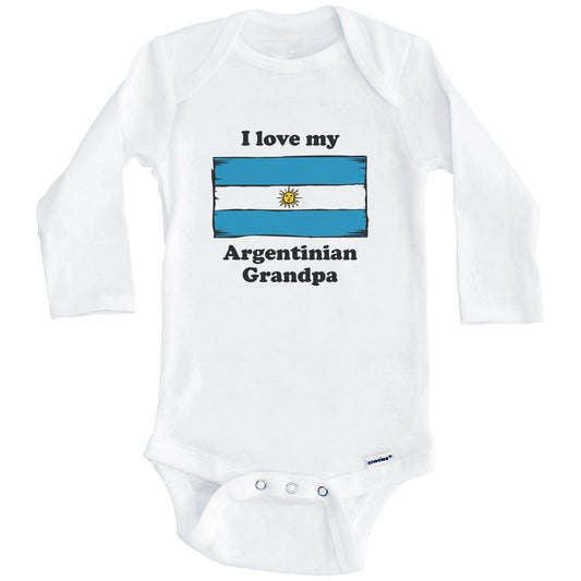 I Love My Argentinian Grandpa Argentina Flag Grandchild Baby Onesie (Long Sleeves)