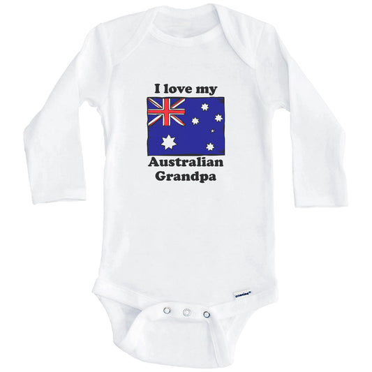 I Love My Australian Grandpa Australia Flag Grandchild Baby Onesie (Long Sleeves)