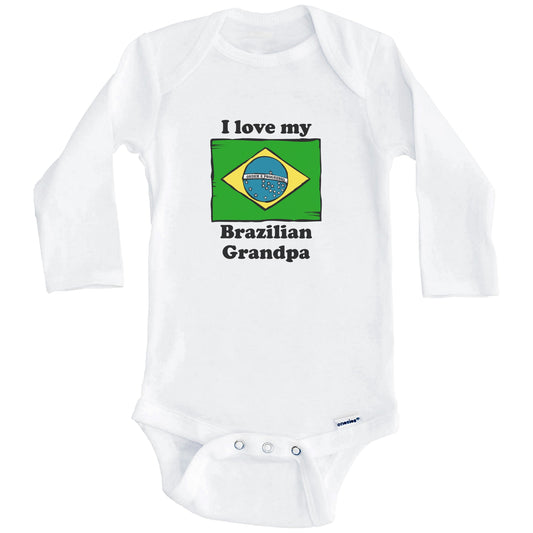 I Love My Brazilian Grandpa Brazil Flag Grandchild Baby Onesie (Long Sleeves)
