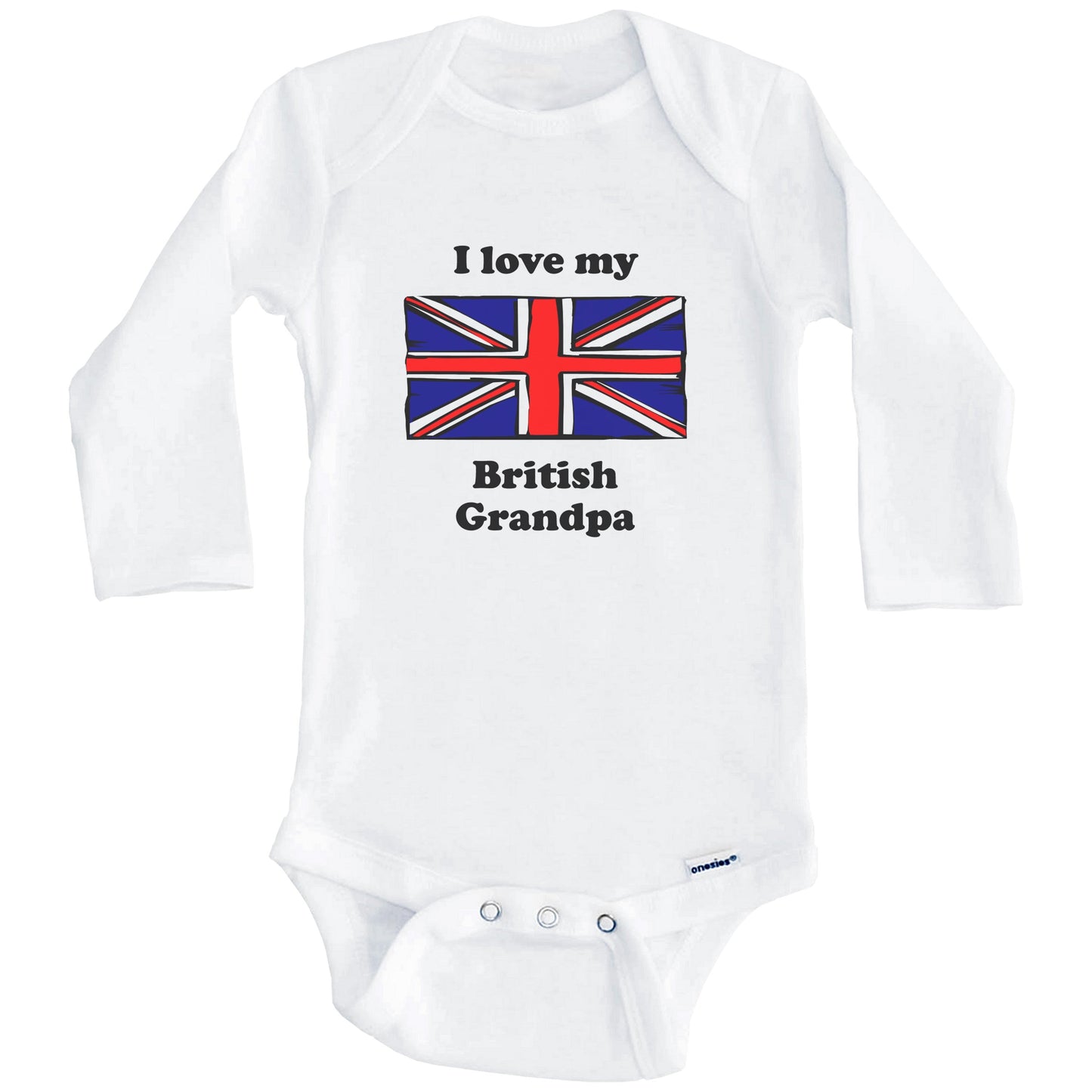 I Love My British Grandpa United Kingdom Flag Grandchild Baby Onesie (Long Sleeves)