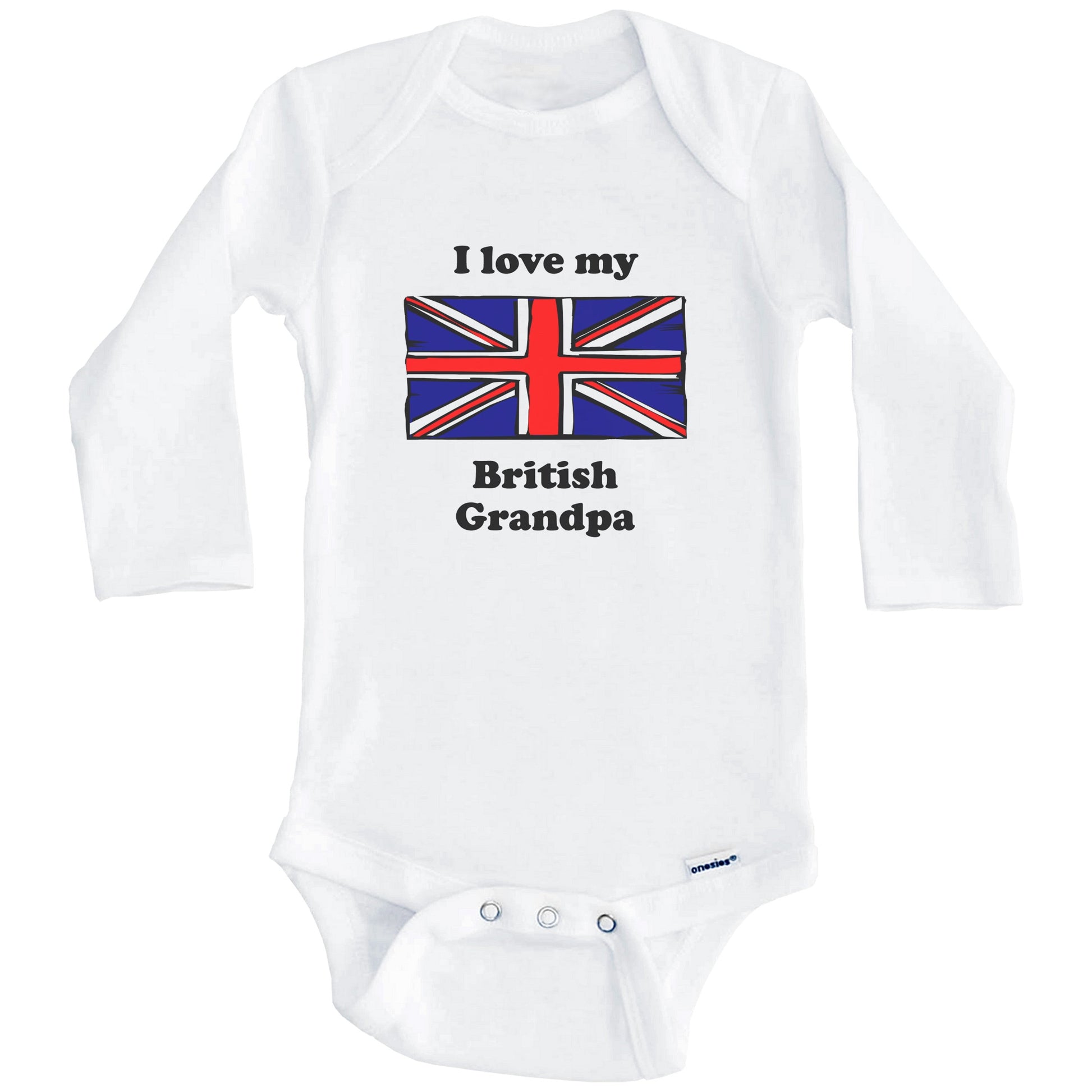 I Love My British Grandpa United Kingdom Flag Grandchild Baby Onesie (Long Sleeves)