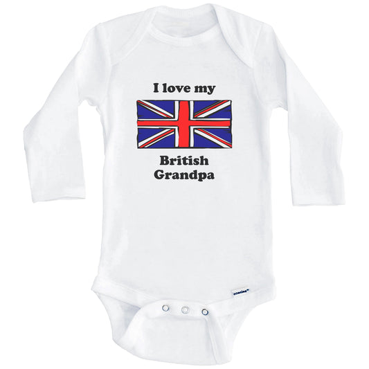 I Love My British Grandpa United Kingdom Flag Grandchild Baby Onesie (Long Sleeves)