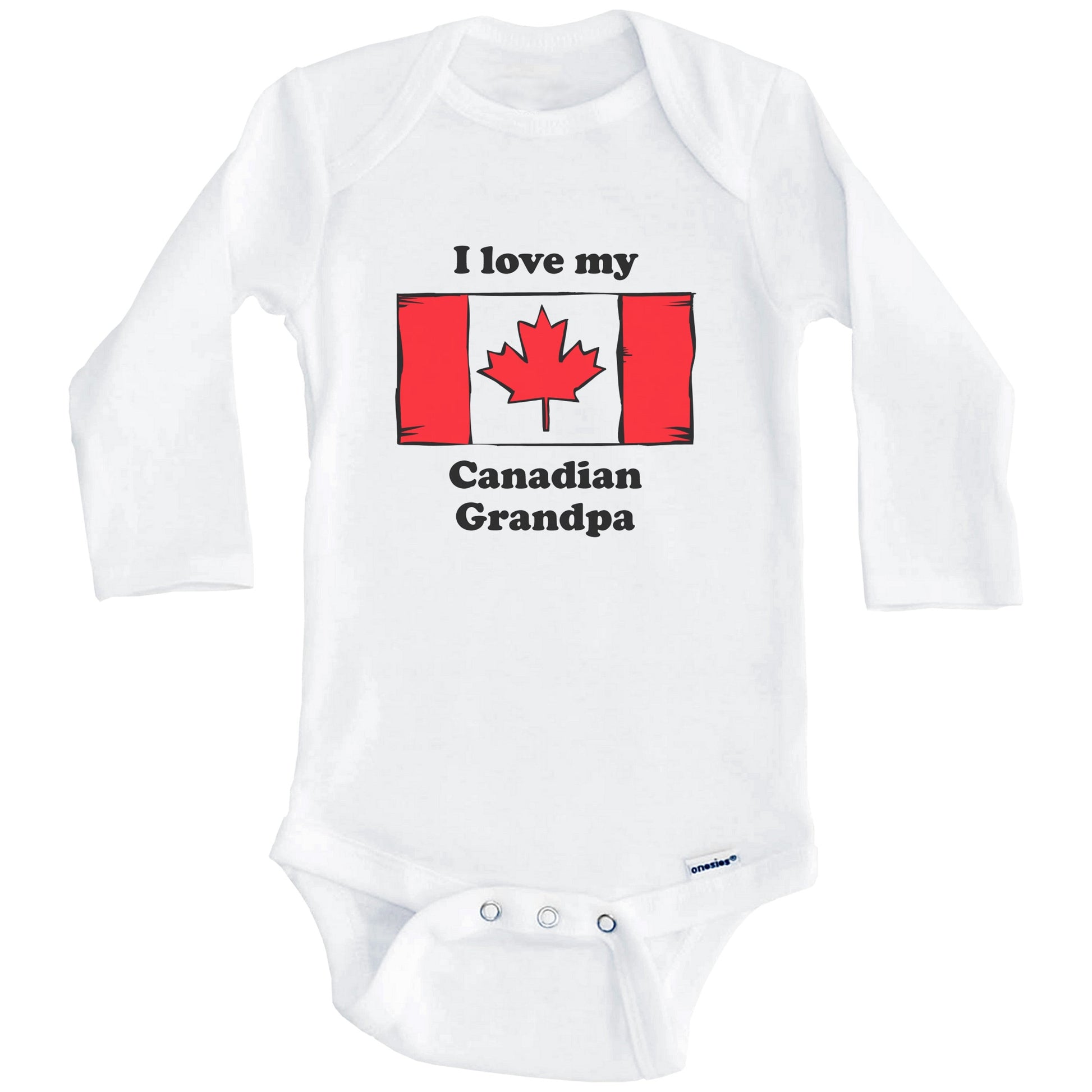 I Love My Canadian Grandpa Canada Flag Grandchild Baby Onesie (Long Sleeves)