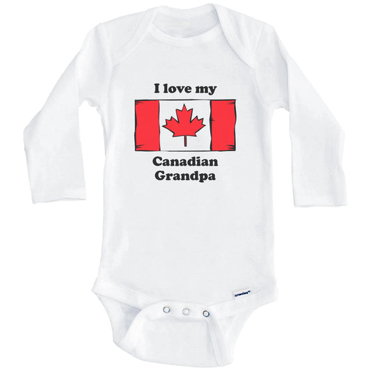 I Love My Canadian Grandpa Canada Flag Grandchild Baby Onesie (Long Sleeves)