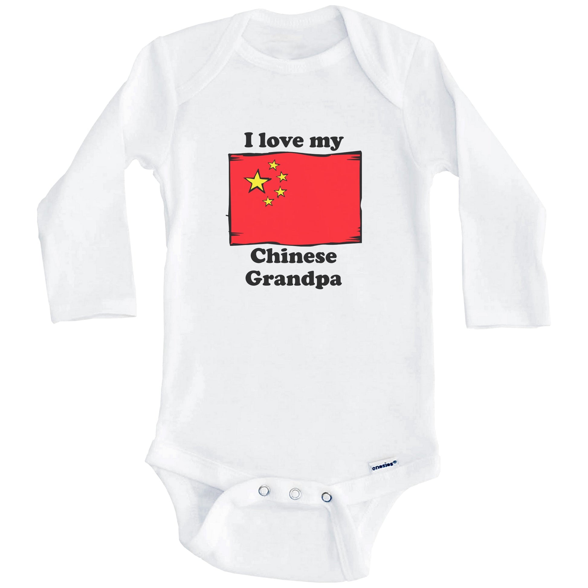 I Love My Chinese Grandpa China Flag Grandchild Baby Onesie (Long Sleeves)