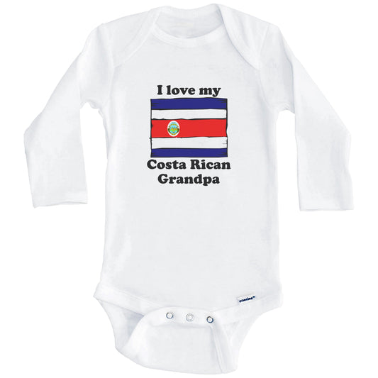 I Love My Costa Rican Grandpa Costa Rica Flag Grandchild Baby Onesie (Long Sleeves)